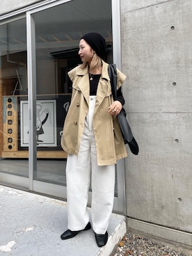 「トレンチ」｜「アイテム（オールインワン・サロペット）」を使った、nomo.akanaさん（レディース・158cm）の冬コーディネート