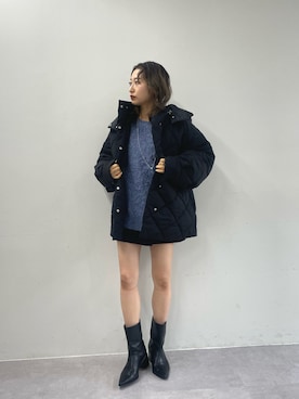 「ブルーニット」｜「アイテム（その他アウター）」を使った、nomo.akanaさん（レディース・158cm）の秋コーディネート