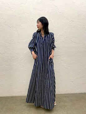 「mystic（ミスティック）のショルダースリットシャツワンピース（ワンピース、ブルー系）」を使った、nomo.akanaさん（レディース・159cm）の夏コーディネート