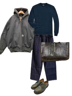 「アイテム（トートバッグ）」を使った、Aquariusさん（メンズ・165cm）の秋コーディネート