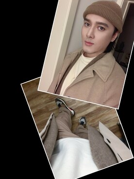 「ZARA（ザラ）のアイテム（ノーカラーコート）」を使った、Xzyさん（メンズ・179cm）の冬コーディネート