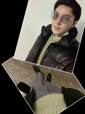 「YSL（ワイエスエル）のアイテム（ブーツ）」を使った、Xzyさん（メンズ・179cm）の冬コーディネート