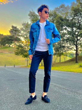 「UNIQLO（ユニクロ）のエアリズムコットンオーバーサイズTシャツ（5分袖）（Tシャツ/カットソー）」を使った、𝑴𝑰𝑻𝑺𝑼𝑲𝑰さん（メンズ・167cm・20代）の秋コーディネート