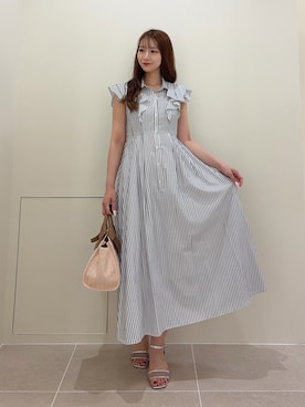 「NATURAL BEAUTY BASIC（ナチュラルビューティーベーシック）の【山本里菜さんコラボ】リボンラッフルシャツワンピース（ワンピース、ホワイト系）」を使った、misakiさん（レディース・160cm）の夏コーディネート