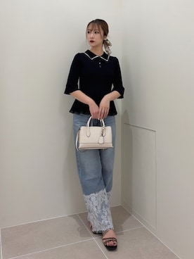「NATURAL BEAUTY BASIC（ナチュラルビューティーベーシック）のシアーラインペプラムニット（ニット/セーター、ブラック系）」を使った、misakiさん（レディース・160cm）の秋コーディネート
