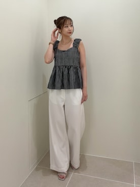 「N.（N. Natural Beauty Basic）（エヌエヌナチュラルビューティーベーシック）の【セットアップ可能】チェック SETUP ブラウス（シャツ/ブラウス、ブラック系）」を使った、misakiさん（レディース・160cm）の夏コーディネート
