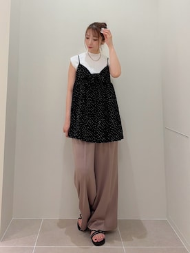 「NATURAL BEAUTY BASIC（ナチュラルビューティーベーシック）のプリーツリブハイネックニット（ニット/セーター、ホワイト系）」を使った、misakiさん（レディース・160cm）の夏コーディネート