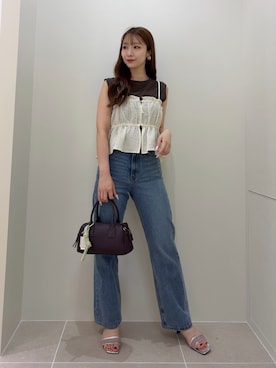 「NATURAL BEAUTY BASIC（ナチュラルビューティーベーシック）のメタルポイントノースリーブカットソ－（Tシャツ/カットソー、ブラウン系）」を使った、misakiさん（レディース・160cm）の夏コーディネート