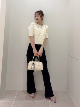 「NATURAL BEAUTY BASIC（ナチュラルビューティーベーシック）の【追加生産予約】ハート刺繍ニットジャケット（カーディガン/ボレロ、ホワイト系）」を使った、misakiさん（レディース・160cm）の夏コーディネート