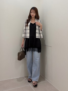 「N.（N. Natural Beauty Basic）（エヌエヌナチュラルビューティーベーシック）のサテンレースキャミ（キャミソール、ブラック系）」を使った、misakiさん（レディース・160cm）の秋コーディネート