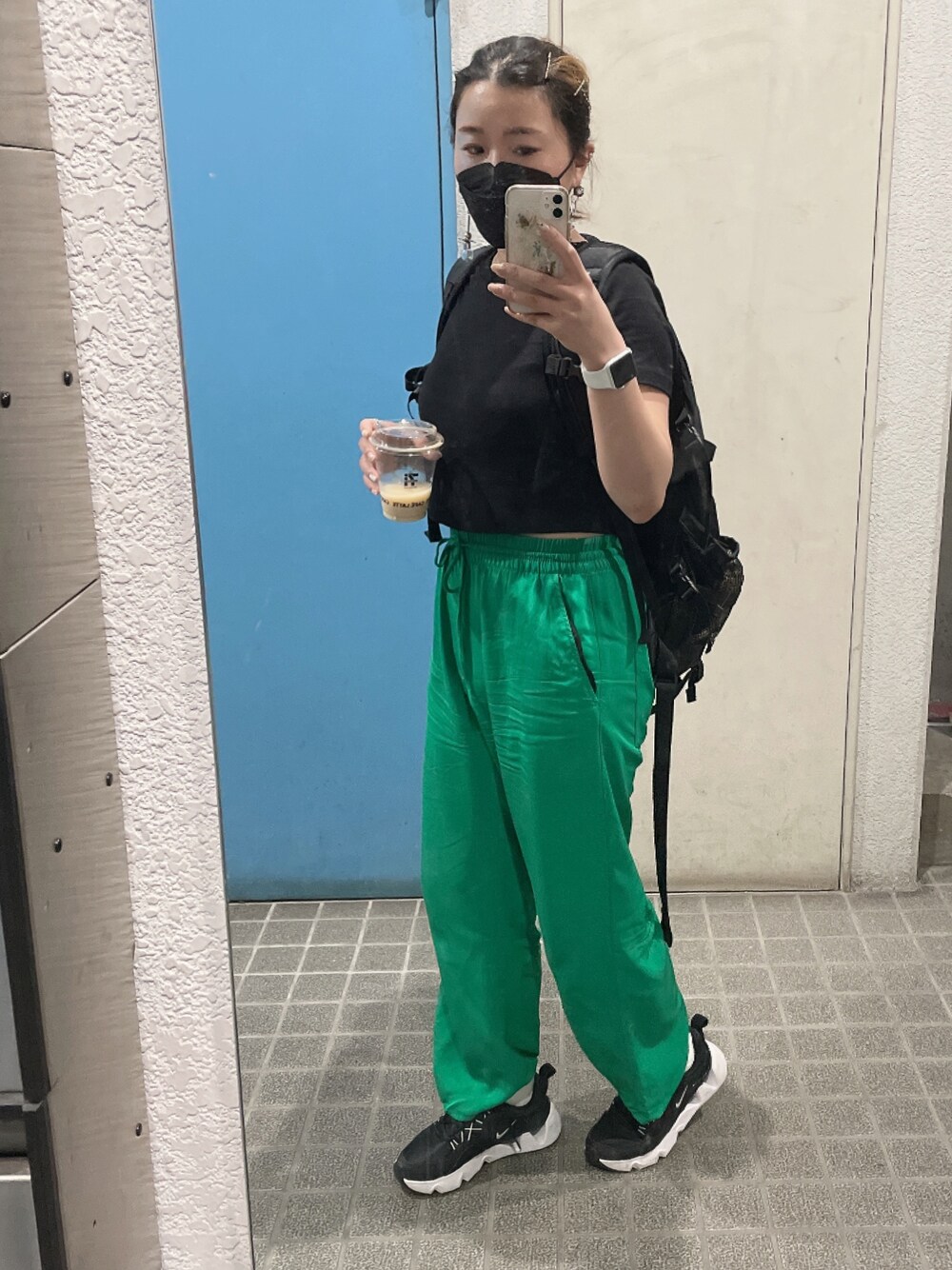 「夏、シンプルコーデ、グリーン、低身長」｜「ZARAのアイテム（その他パンツ、グリーン系）」を使った、ponさん（レディース・154cm）の夏コーディネートの1枚目の写真