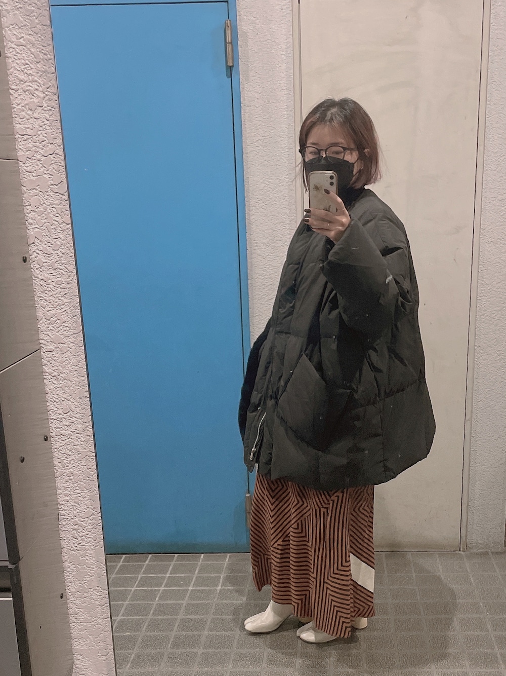 「タートルネック、低身長コーデ」｜「ZARAのストライプワンピ（ワンピース、ブラウン系）」を使った、ponさん（レディース・154cm）の冬コーディネートの1枚目の写真