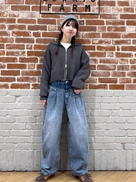 「アイテム（ニットキャップ/ビーニー、グレー系）」を使った、ぴんさん（レディース・161cm）の冬コーディネート