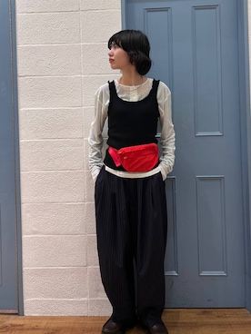 「LOWRYS FARM（ローリーズファーム）のイージーワイドコクーンパンツ 327286（その他パンツ、ブルー系）」を使った、ぴんさん（レディース・161cm）の春コーディネート