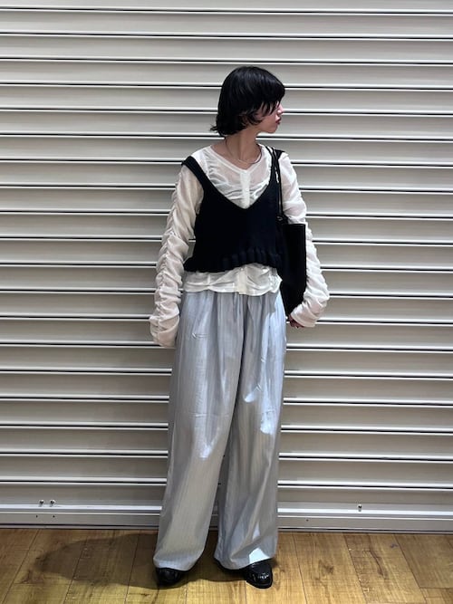 ストライプ長袖Tシャツ(無印良品)、ビーニー　ローリーズファームパンツ ストライプパジャマパンツ 639559（その他パンツ）｜LOWRYS FARM