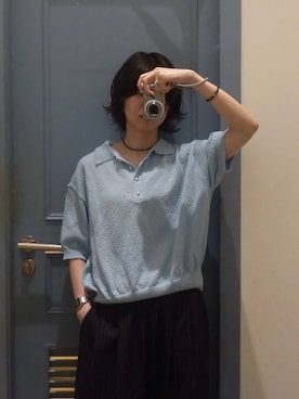 「LOWRYS FARM（ローリーズファーム）のイージーワイドコクーンパンツ 327286（その他パンツ、ブルー系）」を使った、ぴんさん（レディース・161cm）の夏コーディネート
