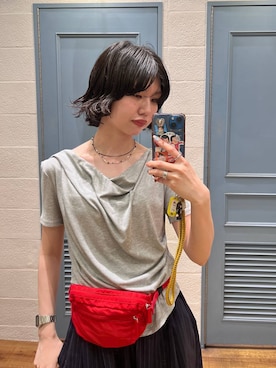「LOWRYS FARM（ローリーズファーム）のイージーワイドコクーンパンツ 327286（その他パンツ、ブルー系）」を使った、ぴんさん（レディース・161cm）の春コーディネート