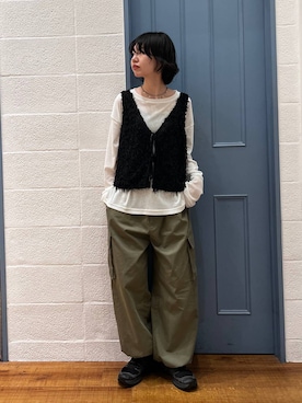 「LOWRYS FARM（ローリーズファーム）のＵＳＥＦＵＬシアープルオーバー　580950（Tシャツ/カットソー、ホワイト系）」を使った、ぴんさん（レディース・161cm）の春コーディネート