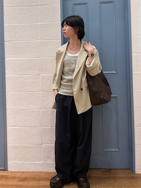 「LOWRYS FARM（ローリーズファーム）のイージーワイドコクーンパンツ 327286（その他パンツ、ブルー系）」を使った、ぴんさん（レディース・161cm）の春コーディネート