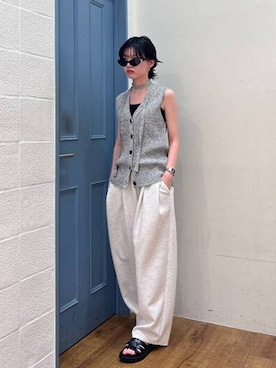 「LOWRYS FARM（ローリーズファーム）のスタイルＵＰクロスカップキャミ　100757（Tシャツ/カットソー、ブラック系）」を使った、ぴんさん（レディース・161cm）の夏コーディネート