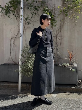 「アイテム（デニムスカート、グレー系）」を使った、azuさん（レディース・158cm）の夏コーディネート