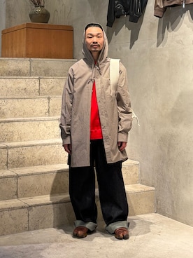 「Toironier（トワロニエ）のToironier/トワロニエ/HOODED SHIRTS（シャツ/ブラウス、ブラウン系）」を使った、武士俣  淳(GARDEN 渋谷)さん（メンズ・163cm）の春コーディネート