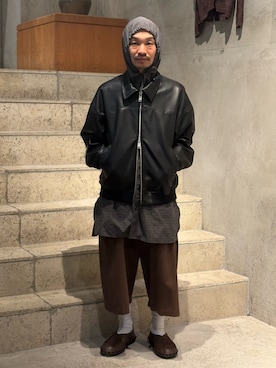 「Toironier（トワロニエ）のToironier/トワロニエ/Artificial Leather Work（ブルゾン、ブラック系）」を使った、武士俣  淳(GARDEN 渋谷)さん（メンズ・163cm）の春コーディネート