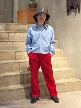 「Toironier（トワロニエ）のToironier/トワロニエ/STRIPE SHORT SHIRTS（シャツ/ブラウス、ブルー系）」を使った、武士俣  淳(GARDEN 渋谷)さん（メンズ・163cm）の春コーディネート