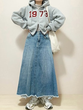 「アイテム（デニムスカート）」を使った、さにぃ。さん（レディース・153cm）の冬コーディネート