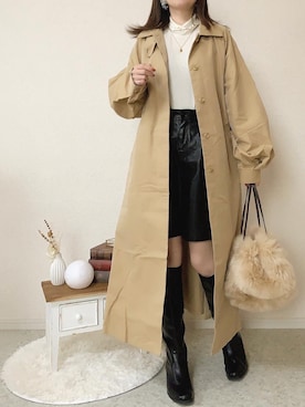 「秋」｜「アイテム（ステンカラーコート）」を使った、さにぃ。さん（レディース・153cm）の秋コーディネート