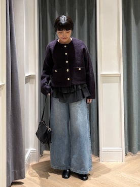 「A part by（アパートバイ）のソフトカーブバッグ（ショルダーバッグ、ブラック系）」を使った、あんずさん（レディース・163cm）の秋コーディネート