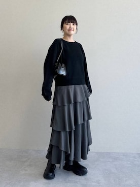 「mysty woman（ミスティウーマン）の［追加4］アシメティアードスカート 149592（スカート）」を使った、あんずさん（レディース・163cm）の秋コーディネート