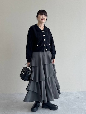 「mysty woman（ミスティウーマン）の［追加4］アシメティアードスカート 149592（スカート）」を使った、あんずさん（レディース・163cm）の秋コーディネート