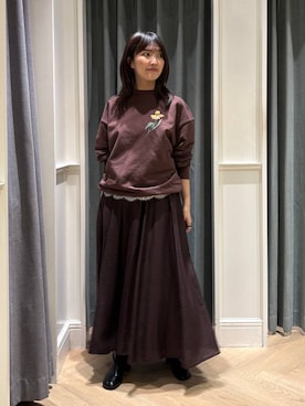 「A part by（アパートバイ）のサテンレースタンク（シャツ/ブラウス、ホワイト系）」を使った、あんずさん（レディース・163cm）の秋コーディネート