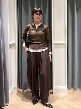 「A part by（アパートバイ）のソフトカーブバッグ（ショルダーバッグ、ブラック系）」を使った、あんずさん（レディース・163cm）の秋コーディネート