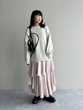 「アイテム（スカート、ピンク系）」を使った、あんずさん（レディース・163cm）の冬コーディネート