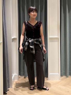 「A part by（アパートバイ）のキンチャクミニショルダバッグ（ショルダーバッグ、ブラック系）」を使った、あんずさん（レディース・163cm）の夏コーディネート