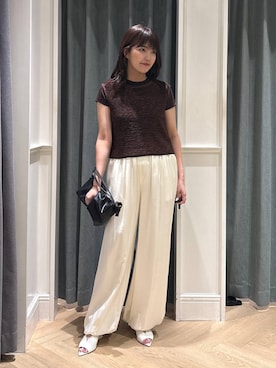 「アイテム（Tシャツ/カットソー、ブラウン系）」を使った、あんずさん（レディース・163cm）の夏コーディネート