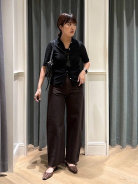 「A part by（アパートバイ）のソフトカーブバッグ（ショルダーバッグ、ブラック系）」を使った、あんずさん（レディース・163cm）の夏コーディネート