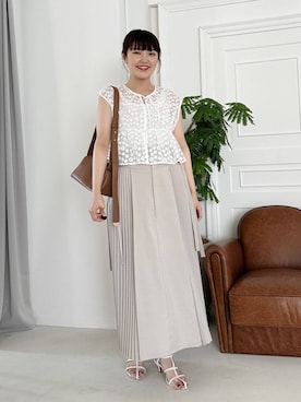 「アイテム（スカート、ベージュ系）」を使った、あんずさん（レディース・163cm）の夏コーディネート