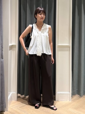 「A part by（アパートバイ）のタイツキセーラーブラウス（Tシャツ/カットソー、ホワイト系）」を使った、あんずさん（レディース・163cm）の夏コーディネート