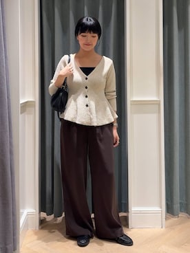 「A part by（アパートバイ）のソフトカーブバッグ（ショルダーバッグ、ブラック系）」を使った、あんずさん（レディース・163cm）の秋コーディネート