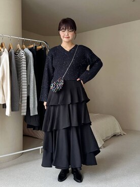 「mysty woman（ミスティウーマン）の［追加4］アシメティアードスカート 149592（スカート）」を使った、あんずさん（レディース・163cm）の秋コーディネート