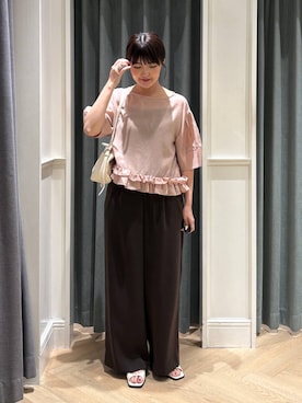 「A part by（アパートバイ）のソフトカーブバッグ（ショルダーバッグ、ホワイト系）」を使った、あんずさん（レディース・163cm）の夏コーディネート