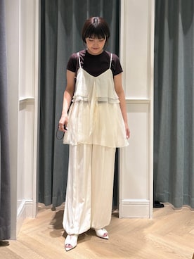 「A part by（アパートバイ）のキンチャクミニショルダバッグ（ショルダーバッグ、レッド系）」を使った、あんずさん（レディース・163cm）の夏コーディネート
