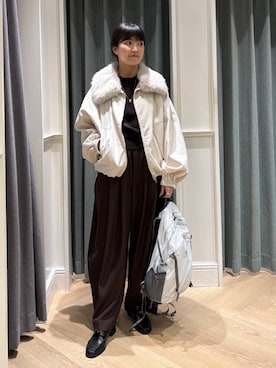 「A part by（アパートバイ）のギャザーコインローファー（ローファー、ブラック系）」を使った、あんずさん（レディース・163cm）の秋コーディネート