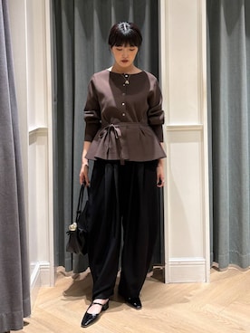 「A part by（アパートバイ）のスラックスコクーンボリュームパンツ（スラックス、ブラック系）」を使った、あんずさん（レディース・163cm）の秋コーディネート