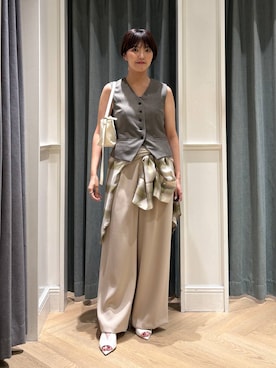 「A part by（アパートバイ）のチェックシャツ_長袖（シャツ/ブラウス、グリーン系）」を使った、あんずさん（レディース・163cm）の夏コーディネート