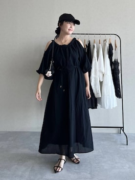 「高見え」｜「アイテム（帽子）」を使った、あんずさん（レディース・163cm）の夏コーディネート