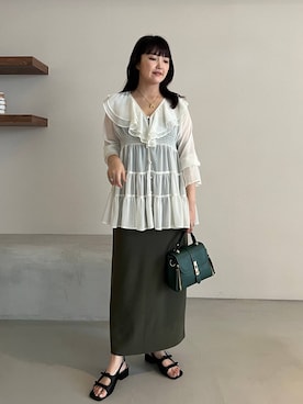 「ぽっちゃりスタッフ」｜あんずさん（レディース・163cm）の夏コーディネート